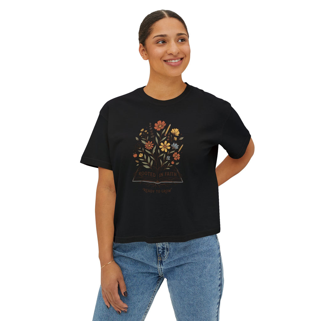 Women's Tee — "Rooted in Faith, Ready to Grow" Floral Graphic
