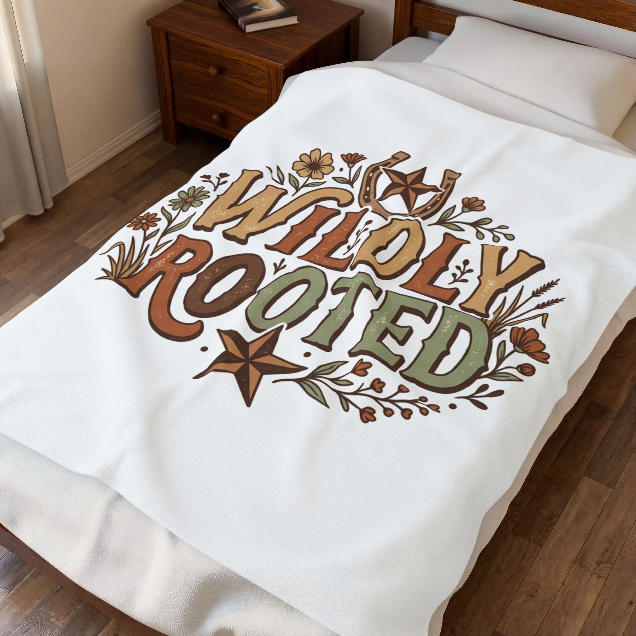 Velveteen Plush Blanket – “Wildly Rooted” Boho Western Throw