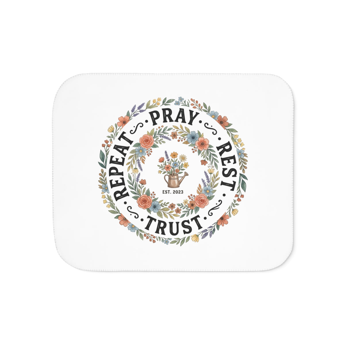 Sherpa Blanket — "Repeat • Pray • Rest • Trust" Floral Cozy Throw for Faith-Based Comfort, Gift for Women