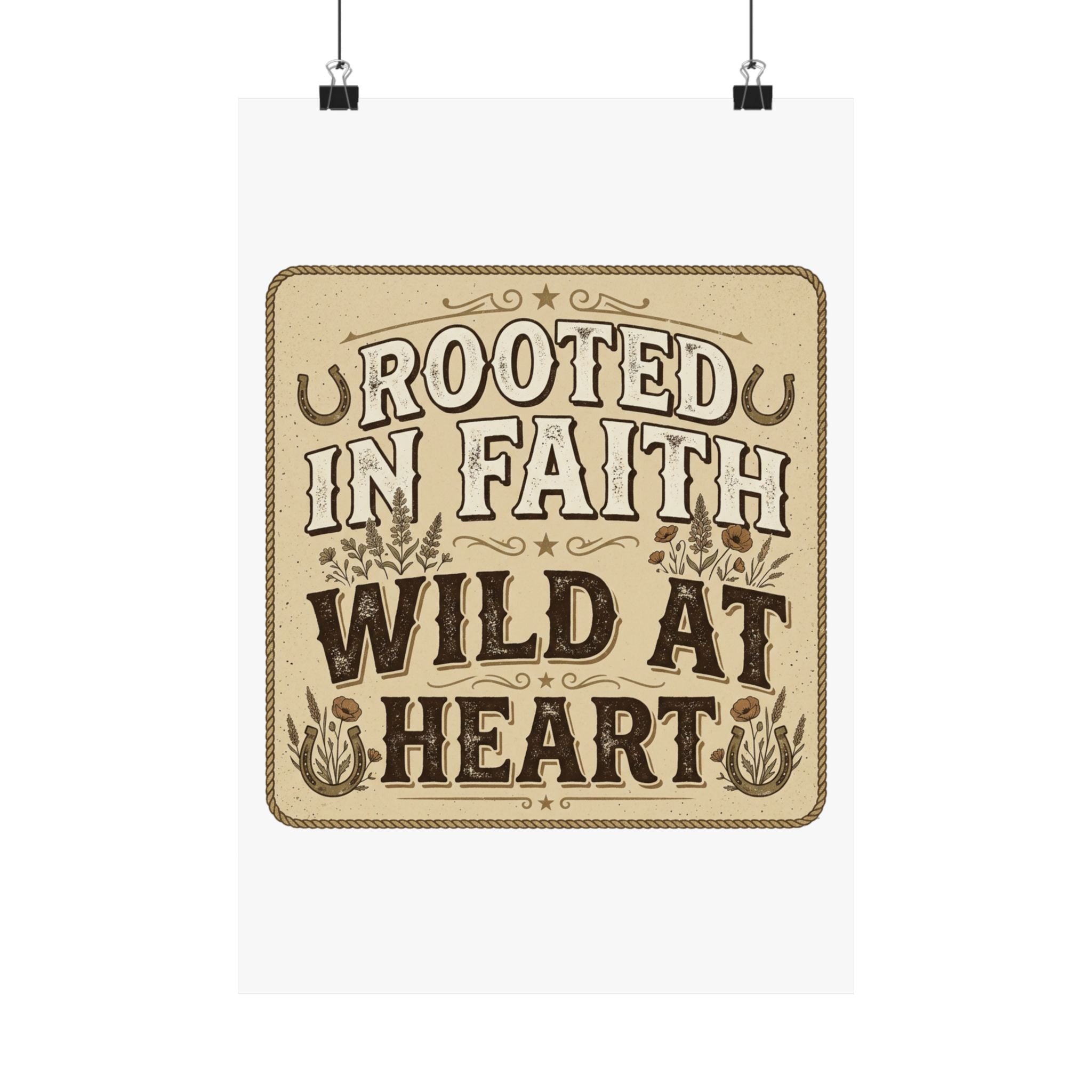 Rooted in Faith, Wild at Heart Matte Poster — Rustic Inspirational Wall Art
