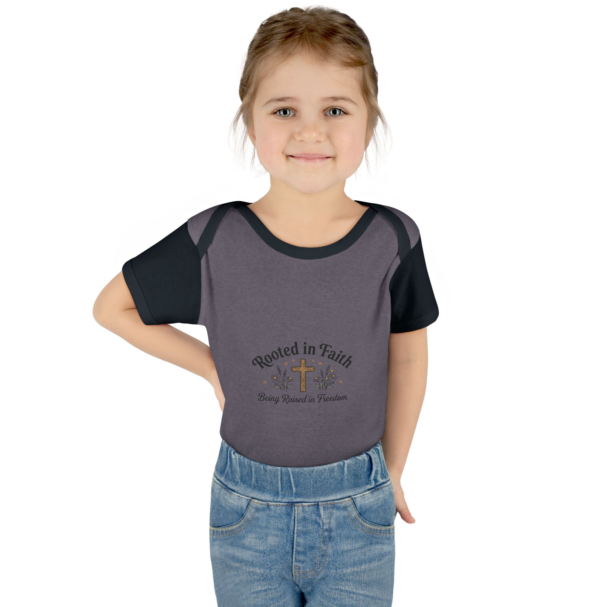 Infant Bodysuit - "Rooted in Faith" Cross Baby Onesie (Religious Newborn Gift)