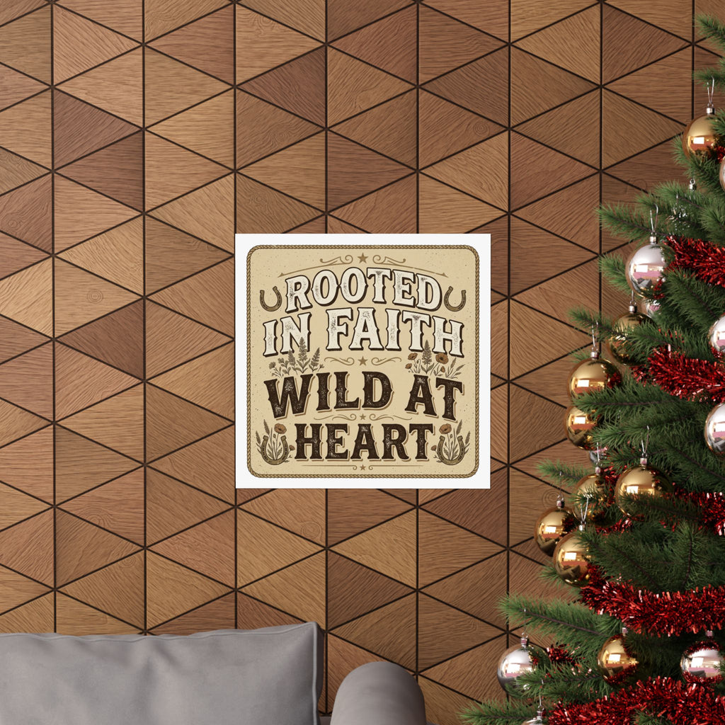 Rooted in Faith, Wild at Heart Matte Poster — Rustic Inspirational Wall Art