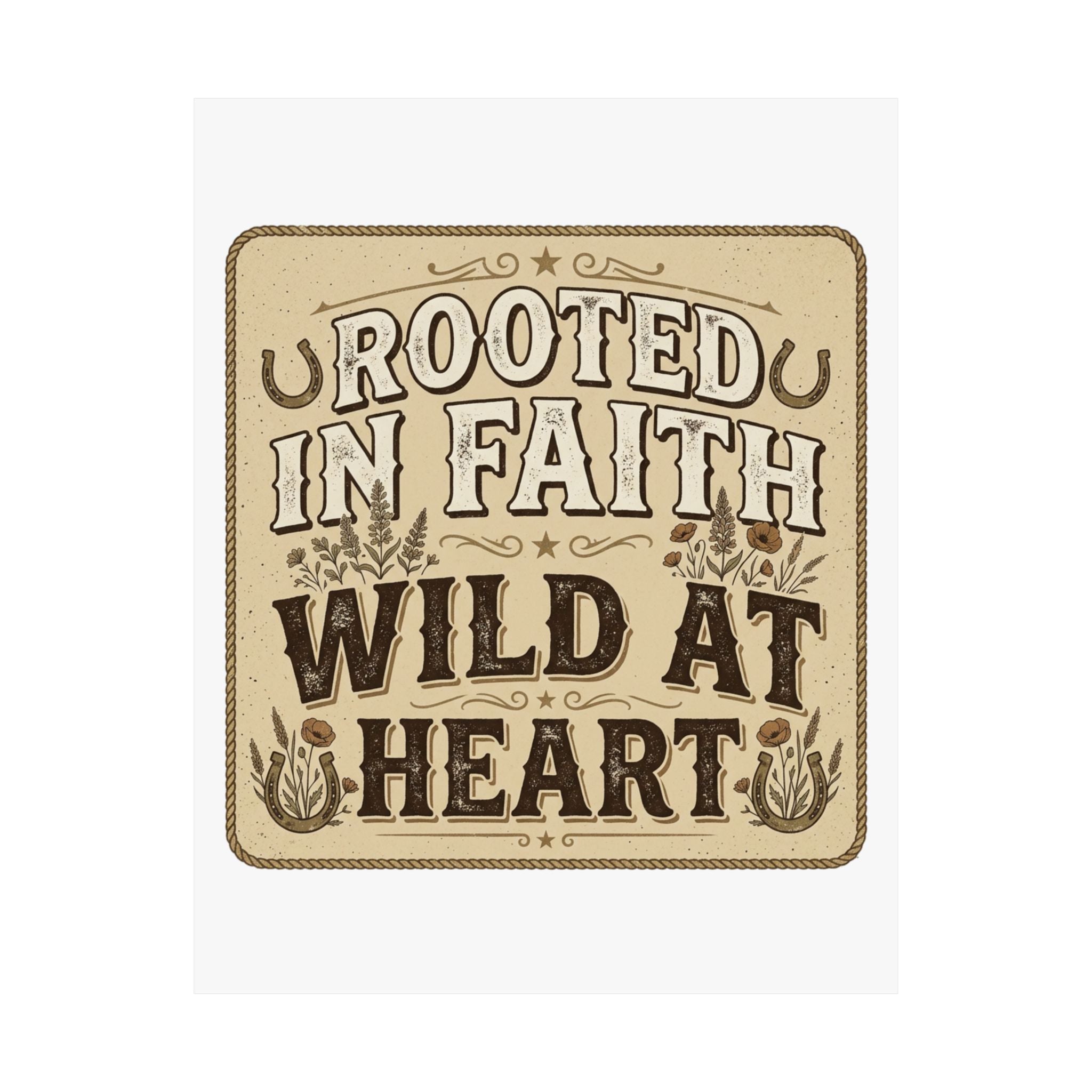 Rooted in Faith, Wild at Heart Matte Poster — Rustic Inspirational Wall Art