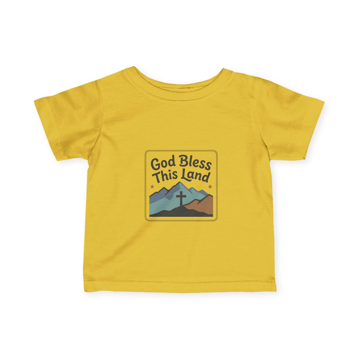 Infant Tee — "God Bless This Land" Mountain Cross Baby Shirt