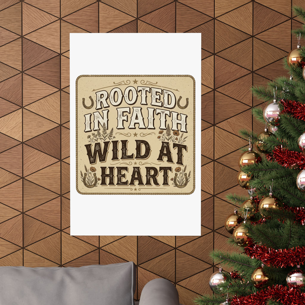 Rooted in Faith, Wild at Heart Matte Poster — Rustic Inspirational Wall Art