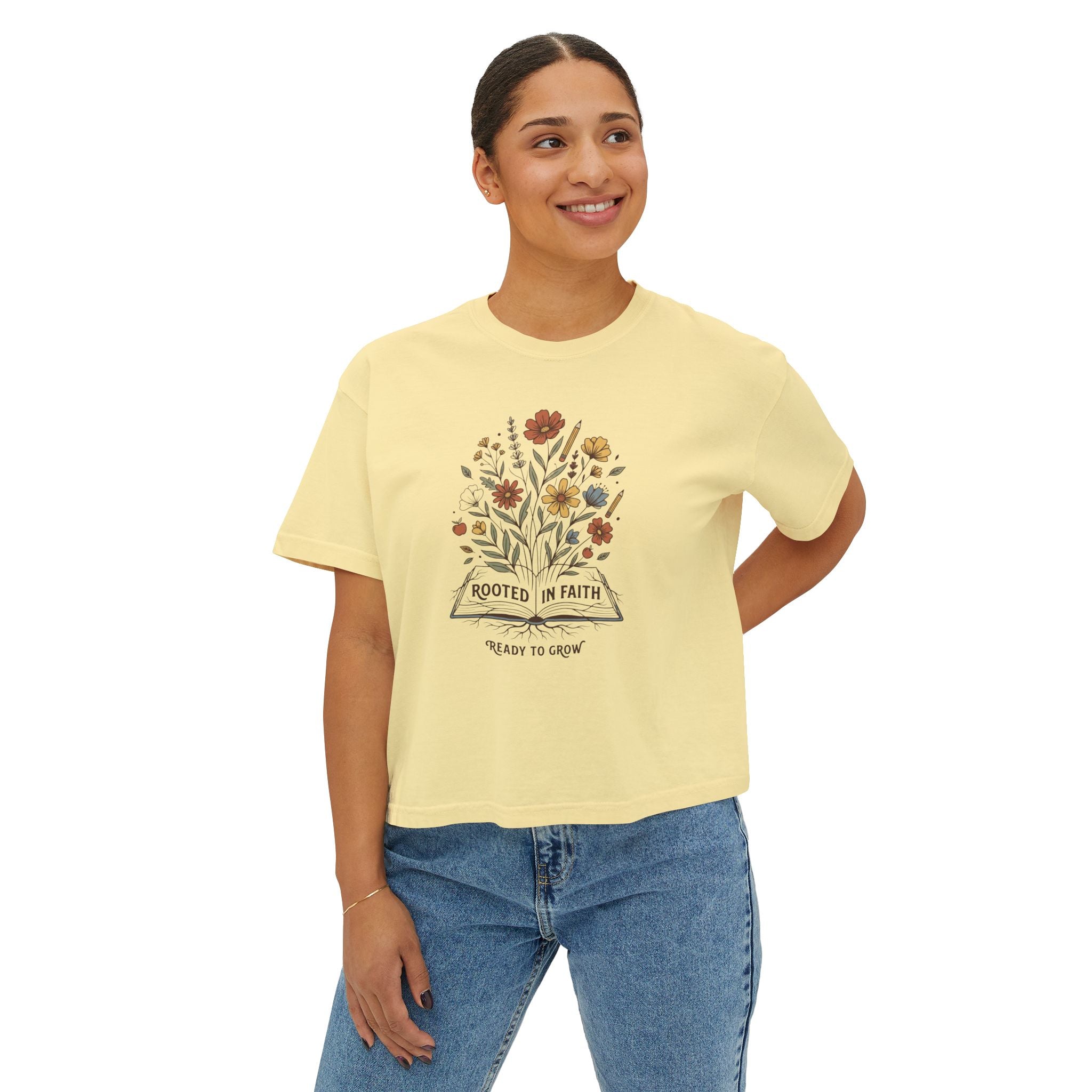Women's Tee — "Rooted in Faith, Ready to Grow" Floral Graphic