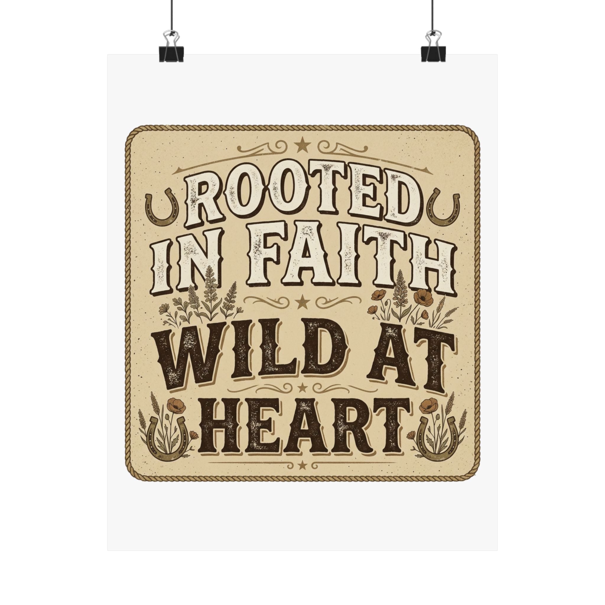 Rooted in Faith, Wild at Heart Matte Poster — Rustic Inspirational Wall Art