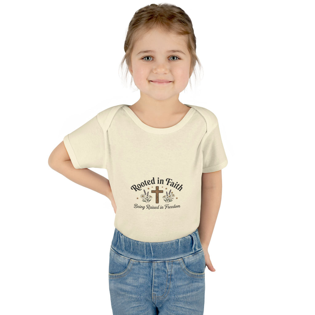Infant Bodysuit - "Rooted in Faith" Cross Baby Onesie (Religious Newborn Gift)