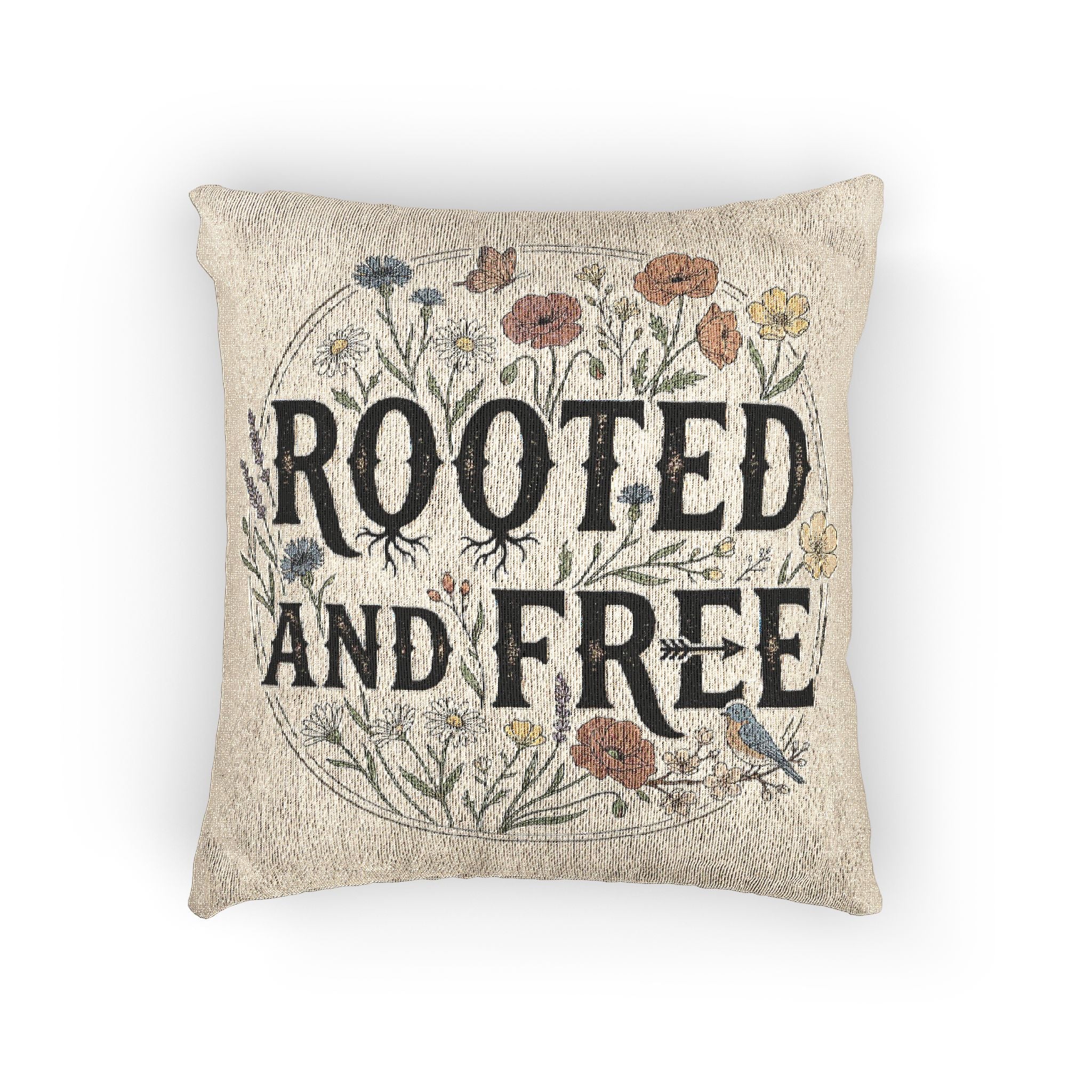 Woven Pillow - "Rooted and Free" Floral Tapestry Throw Pillow