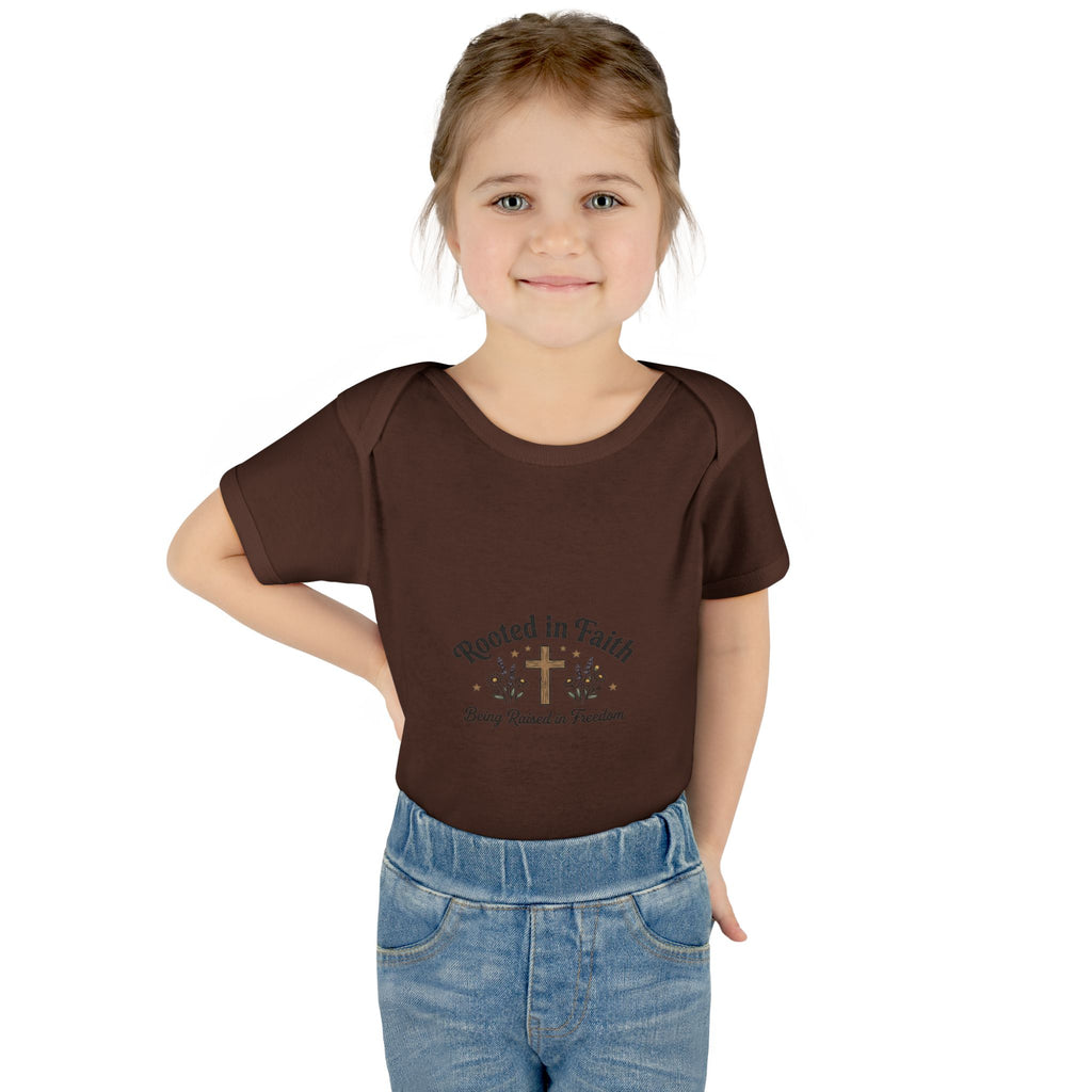 Infant Bodysuit - "Rooted in Faith" Cross Baby Onesie (Religious Newborn Gift)