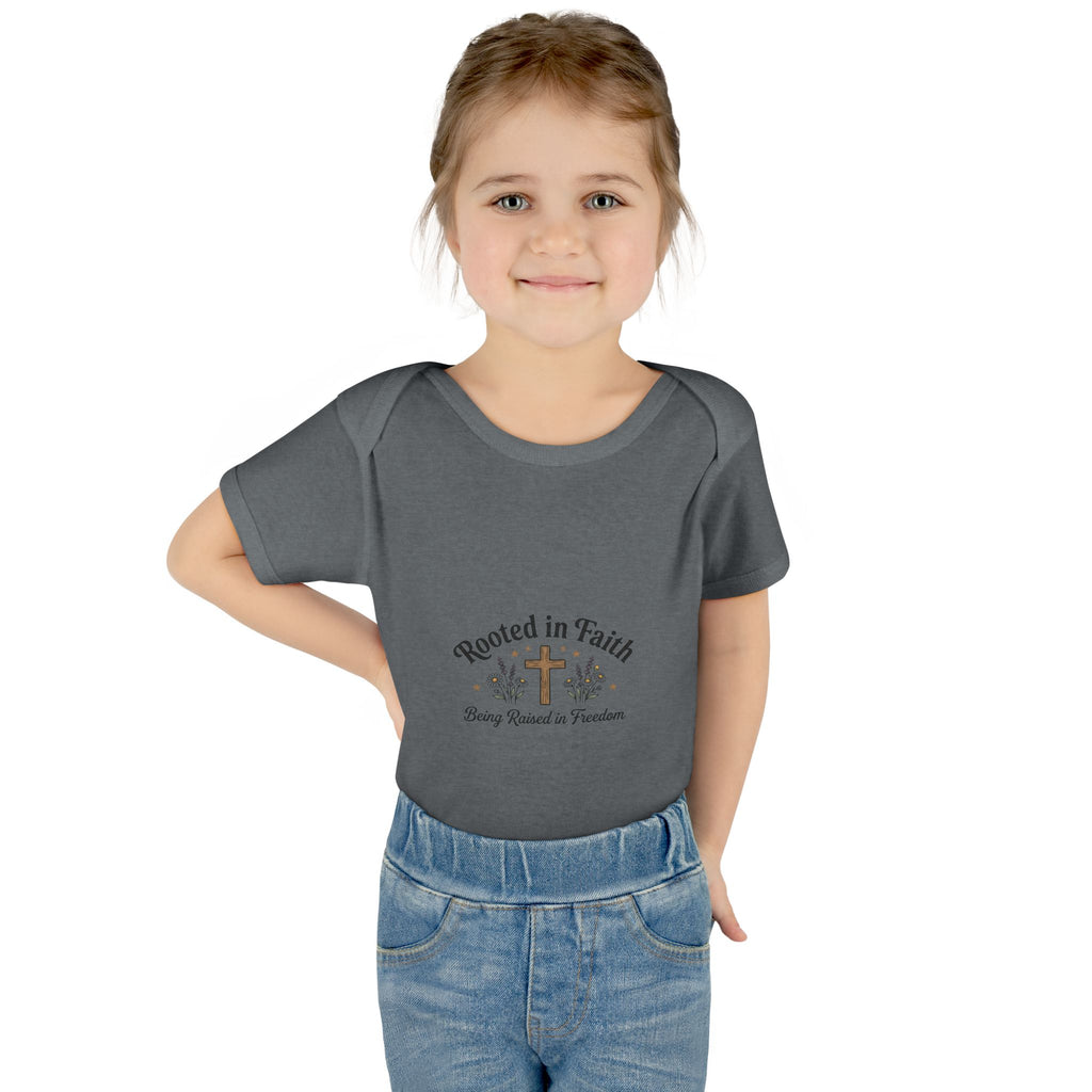 Infant Bodysuit - "Rooted in Faith" Cross Baby Onesie (Religious Newborn Gift)