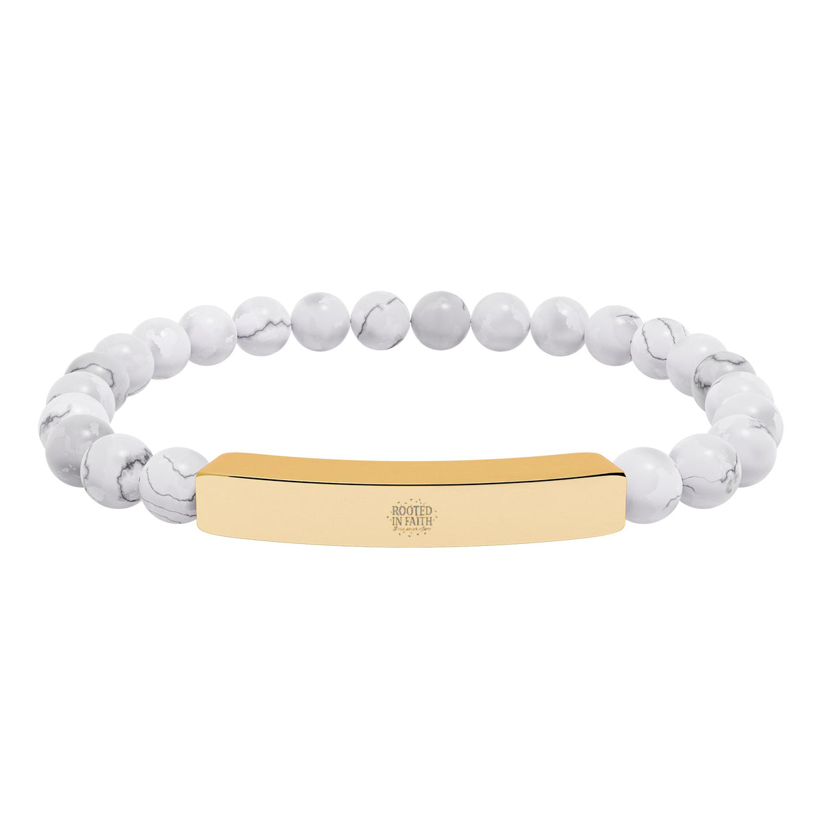 Engravable Natural Stone Bead Bar Bracelet — Stretch Bracelet with Personalized Metal Bar
