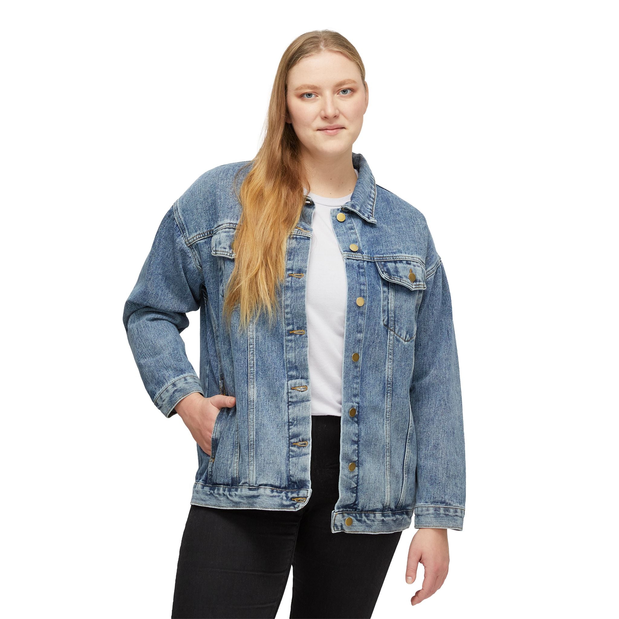 Denim Jacket with 'Grateful & Unhinged' Floral Back Embroidery