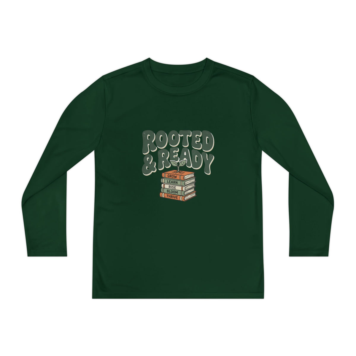 Rooted & Ready Youth Long Sleeve Tee - Stacked Books Graphic for Young Readers, Back-to-School Gift