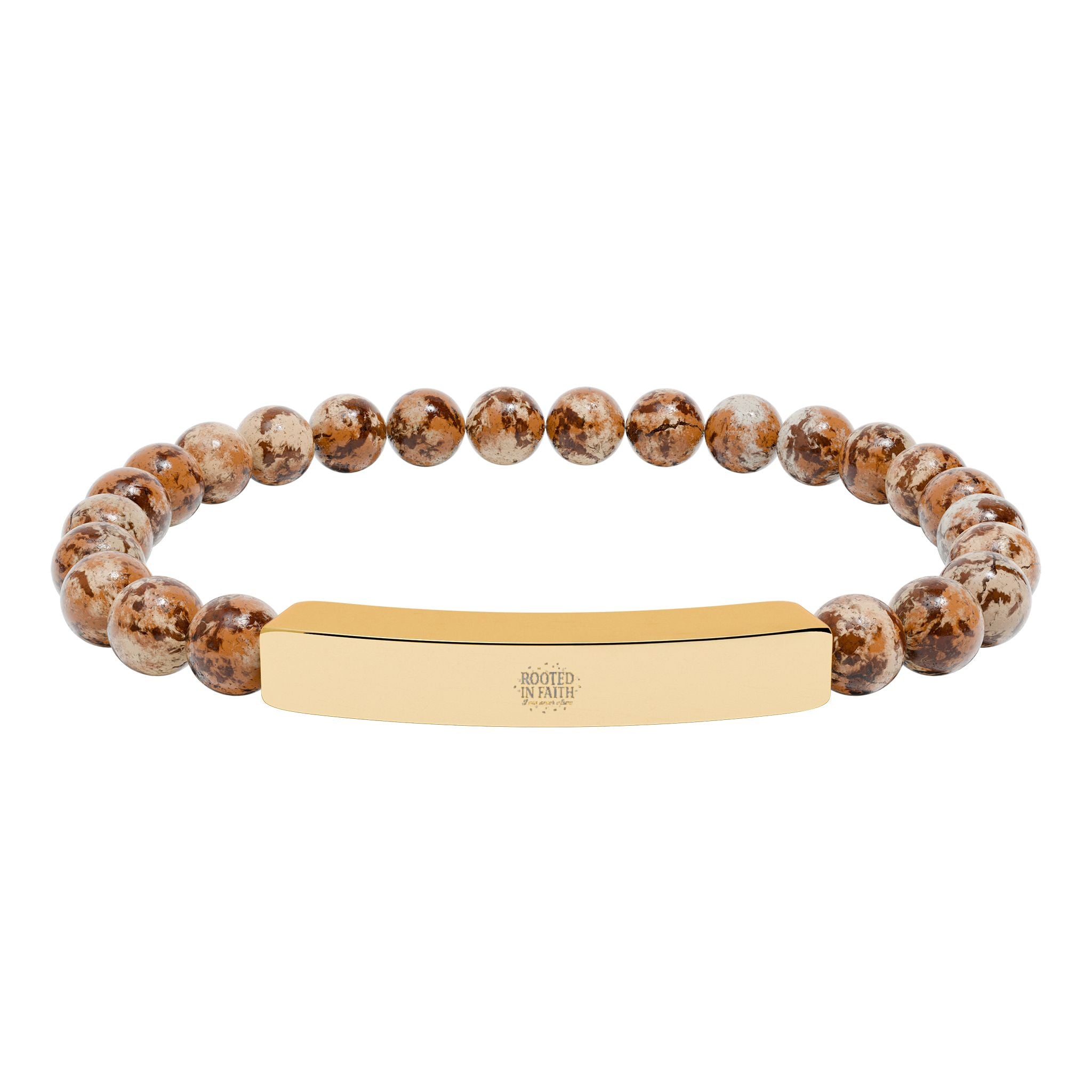 Engravable Natural Stone Bead Bar Bracelet — Stretch Bracelet with Personalized Metal Bar
