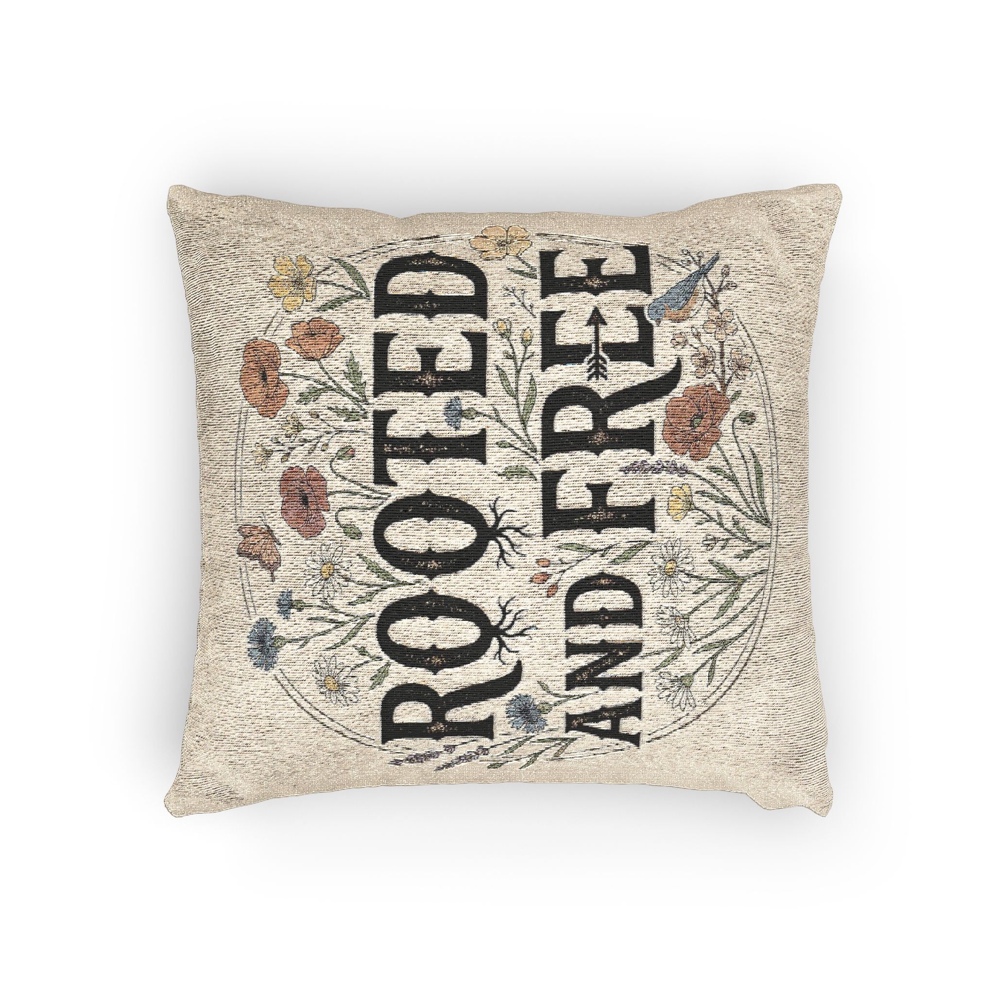 Woven Pillow - "Rooted and Free" Floral Tapestry Throw Pillow