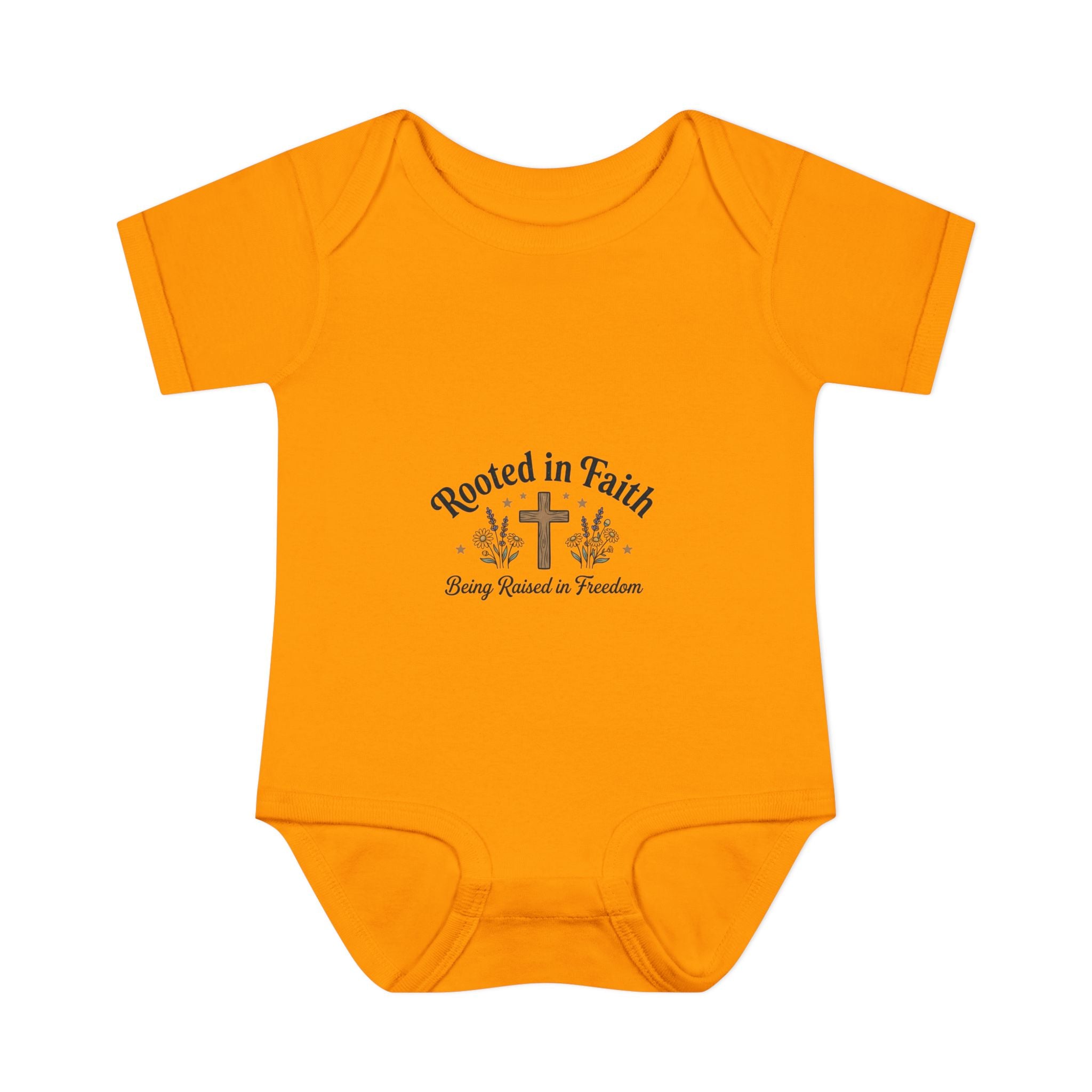 Infant Bodysuit - "Rooted in Faith" Cross Baby Onesie (Religious Newborn Gift)