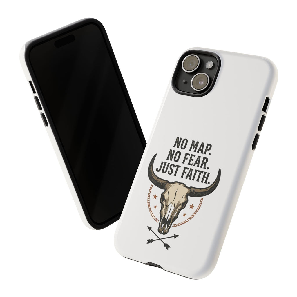 Phone Case — "No Map. No Fear. Just Faith." Skull Design