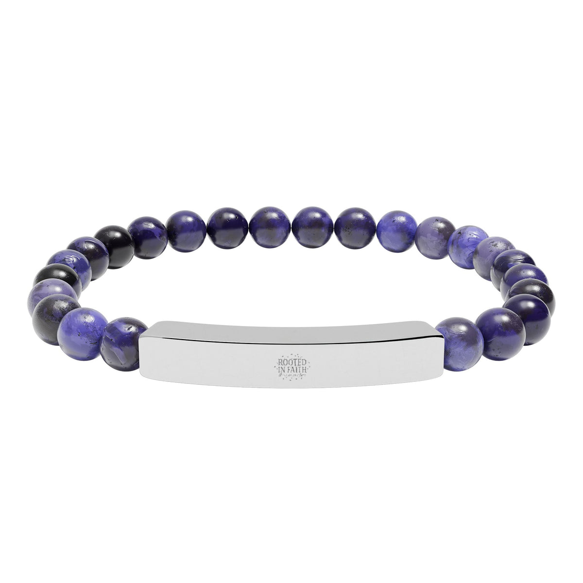 Engravable Natural Stone Bead Bar Bracelet — Stretch Bracelet with Personalized Metal Bar