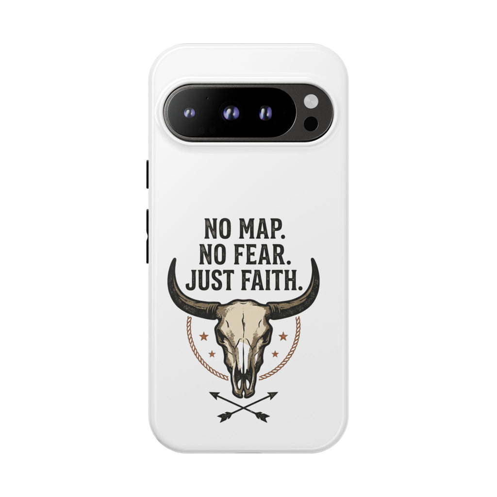 Phone Case — "No Map. No Fear. Just Faith." Skull Design
