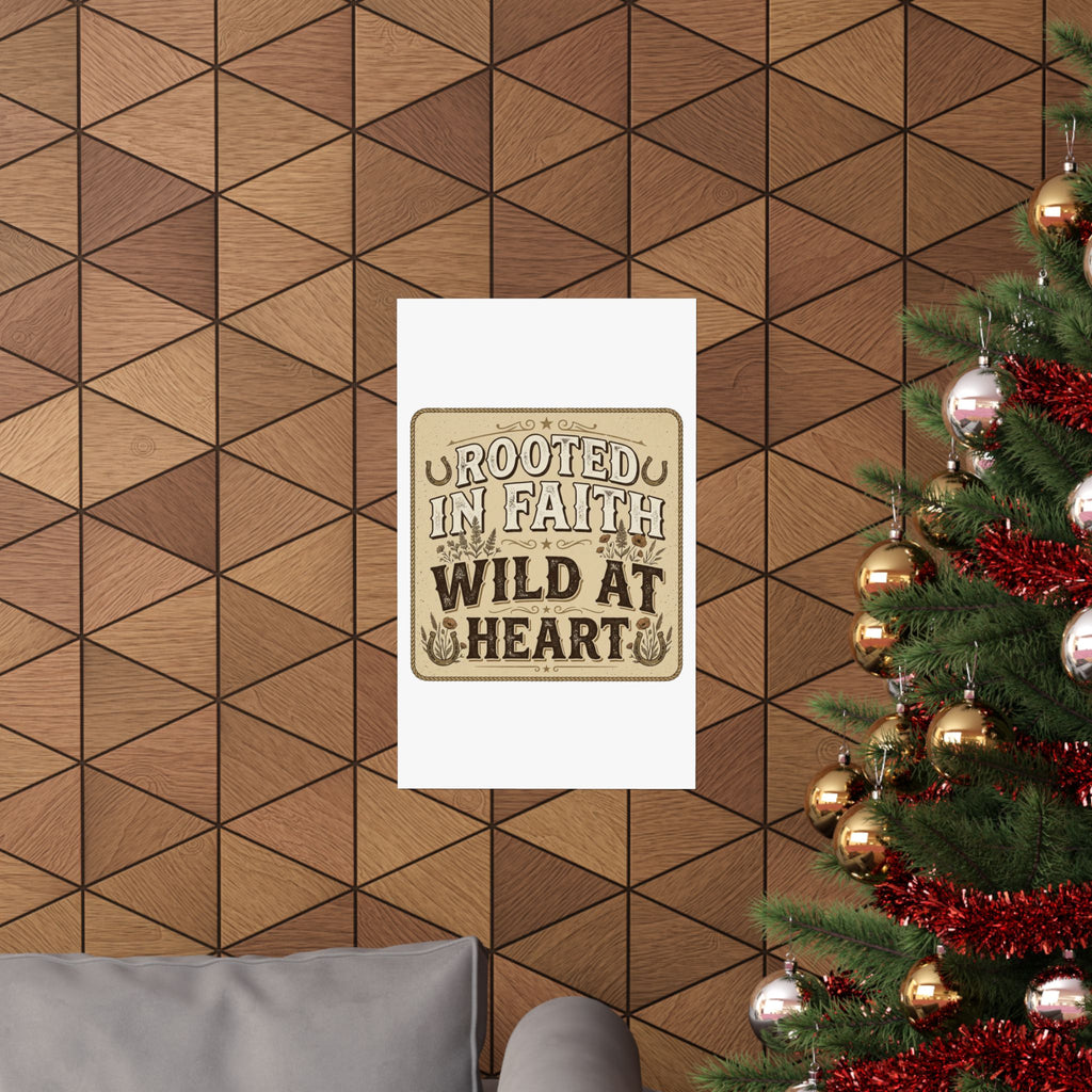 Rooted in Faith, Wild at Heart Matte Poster — Rustic Inspirational Wall Art