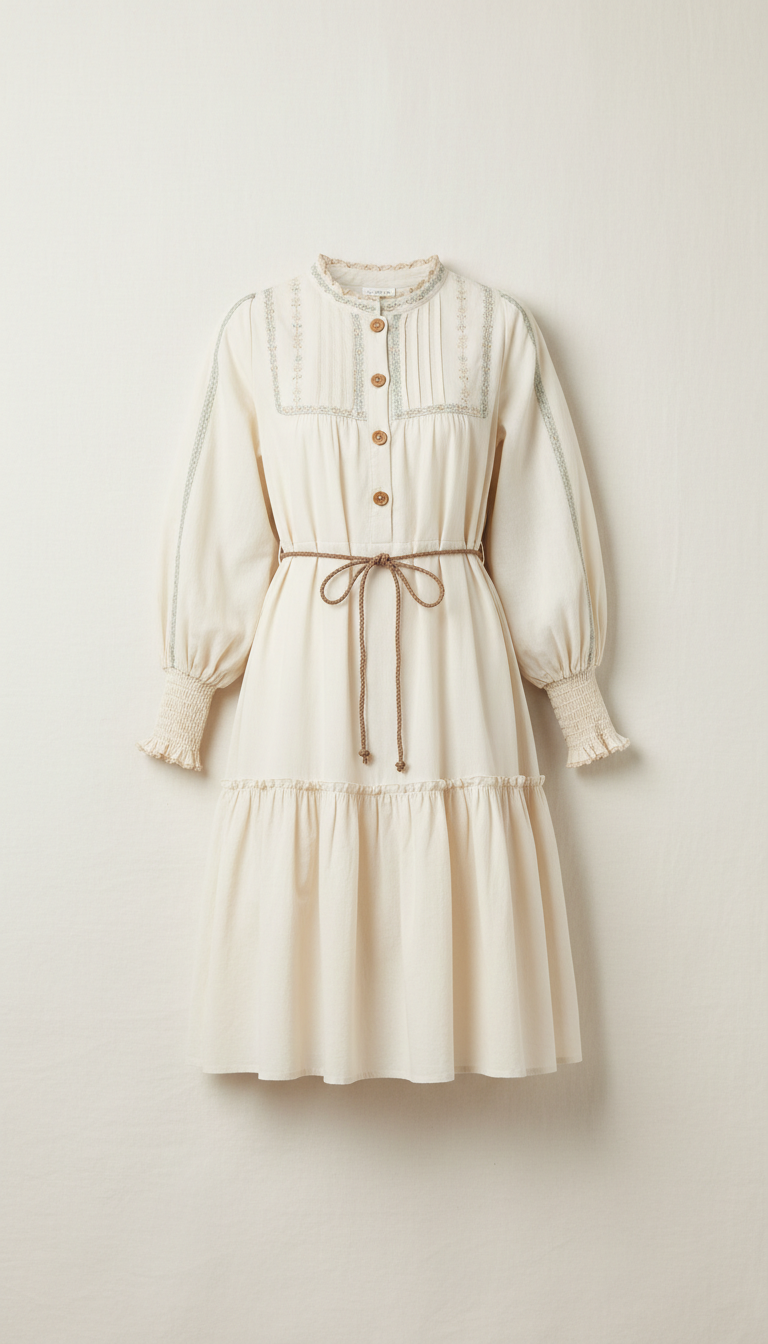 Cotton Prairie Dress With Gathered Waist